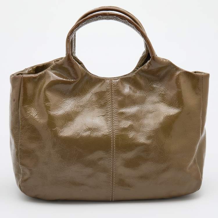 Pre Owned Tod's Olive Patent Leather Tote 