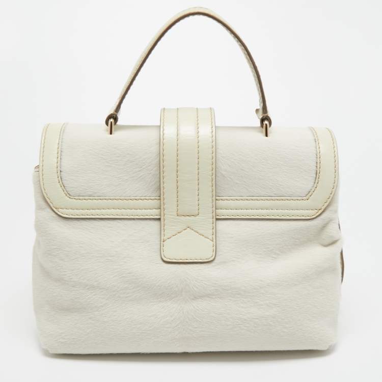 Pre Owned Tod's  White Calf Hair and Leather Flap Top Handle Bag