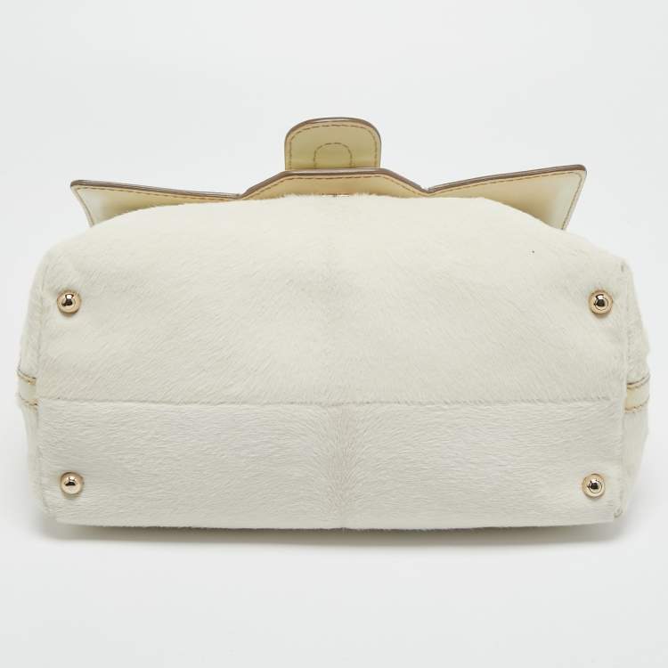 Pre Owned Tod's  White Calf Hair and Leather Flap Top Handle Bag