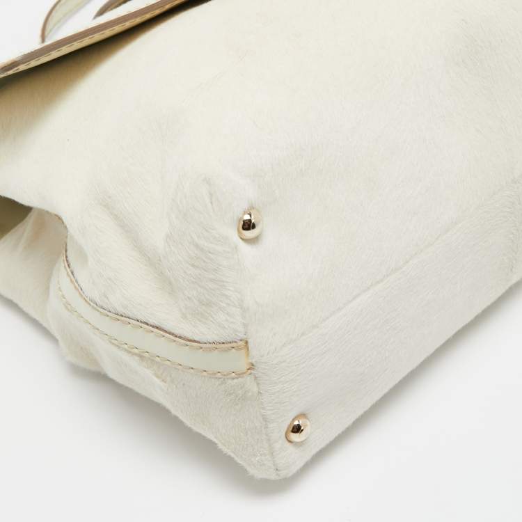Pre Owned Tod's  White Calf Hair and Leather Flap Top Handle Bag
