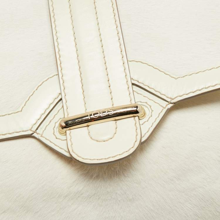 Pre Owned Tod's  White Calf Hair and Leather Flap Top Handle Bag