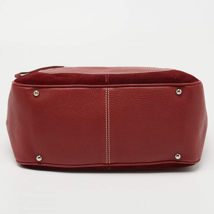 Pre Owned Tod's Red Leather and Suede Mickey 'Ferrari' Hobo