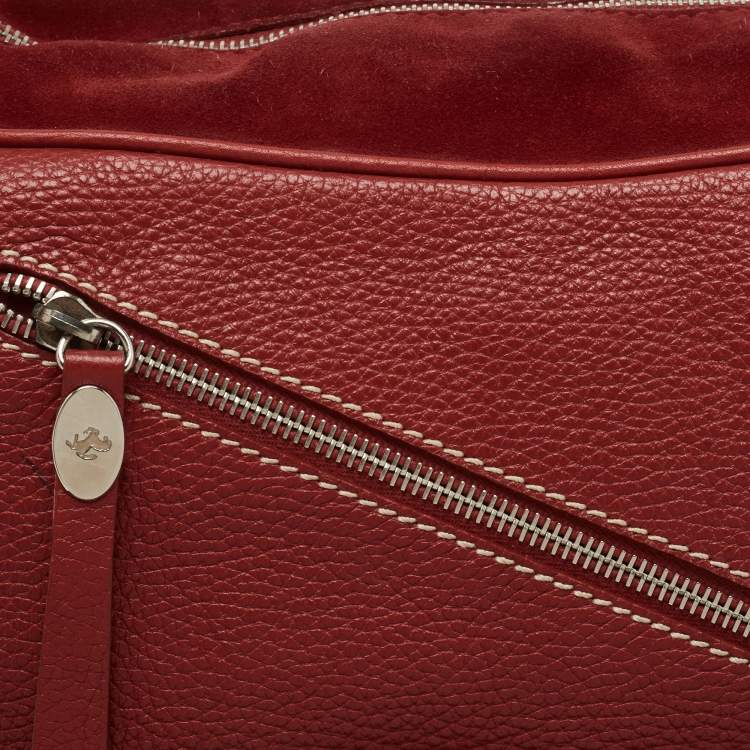 Pre Owned Tod's Red Leather and Suede Mickey 'Ferrari' Hobo
