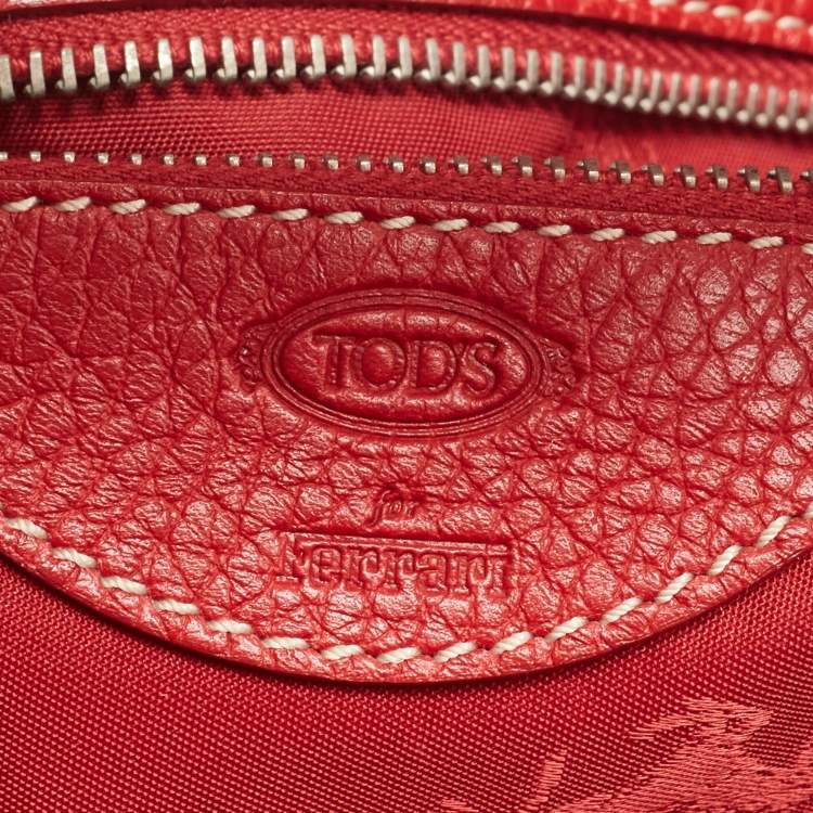 Pre Owned Tod's Red Leather and Suede Mickey 'Ferrari' Hobo