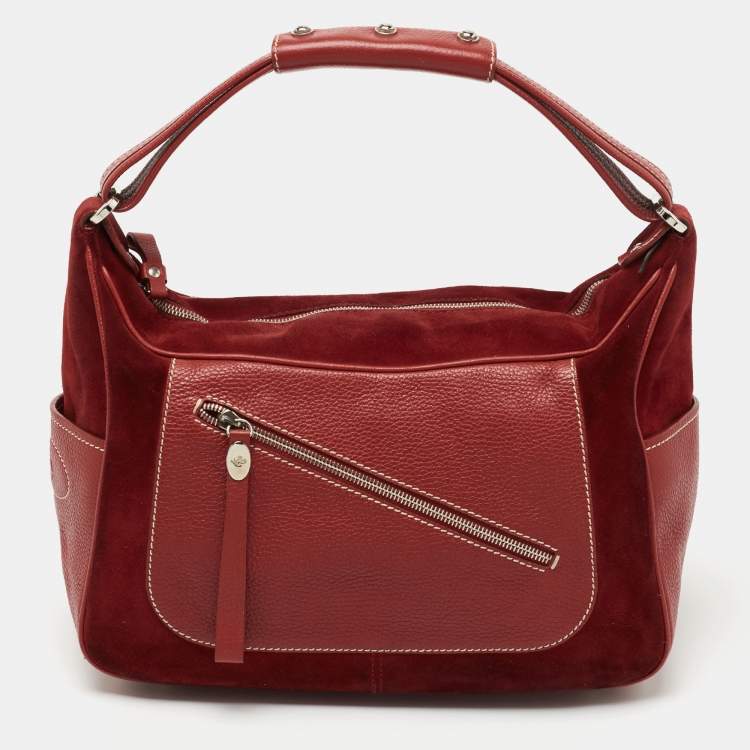 Pre Owned Tod's Red Leather and Suede Mickey 'Ferrari' Hobo
