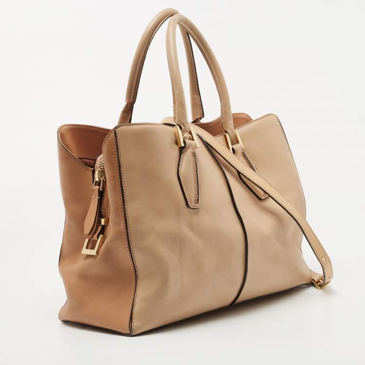 Pre Owned Tod's Two Tone Leather Medium D-Cube Tote