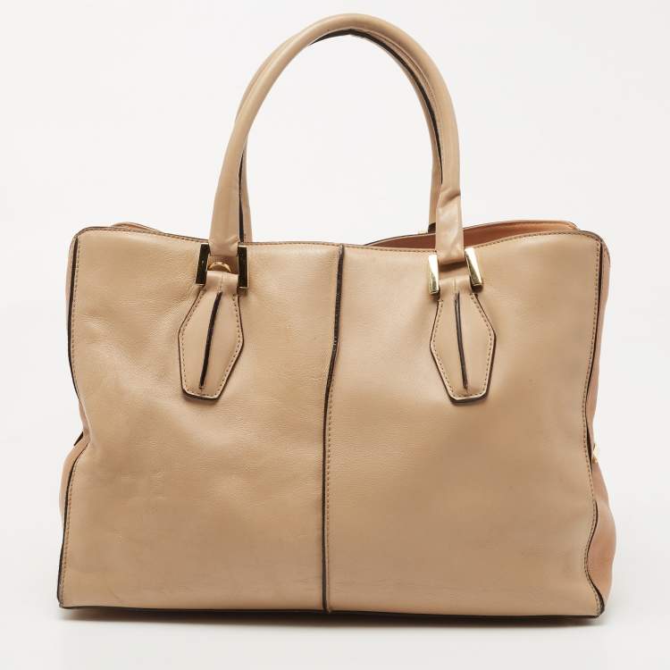 Pre Owned Tod's Two Tone Leather Medium D-Cube Tote
