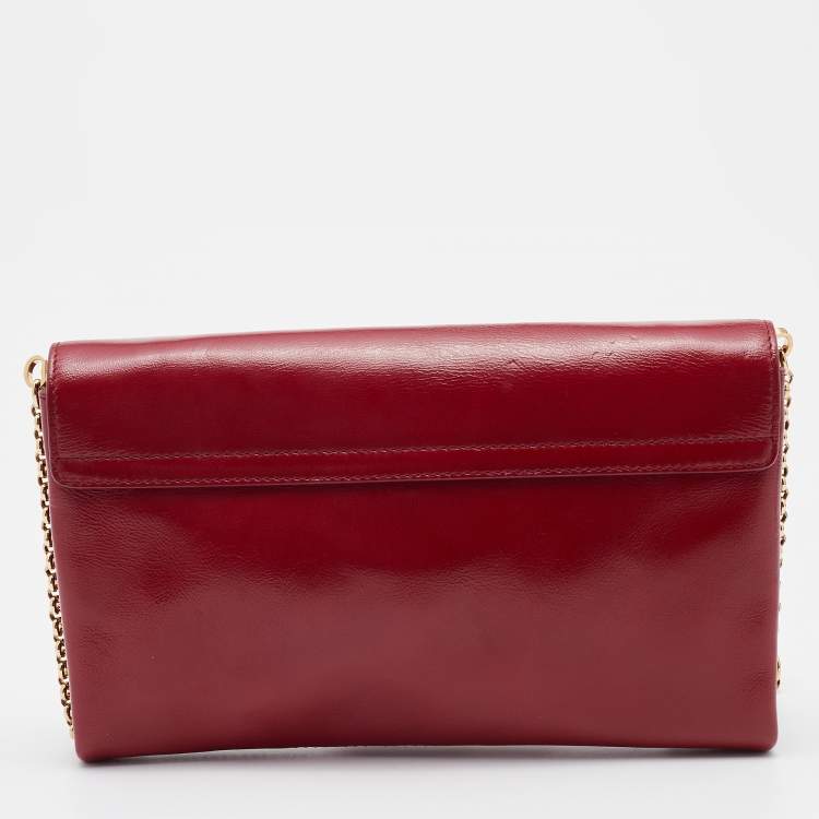Pre Owned Tod's Red Leather Flap Chain Shoulder Bag