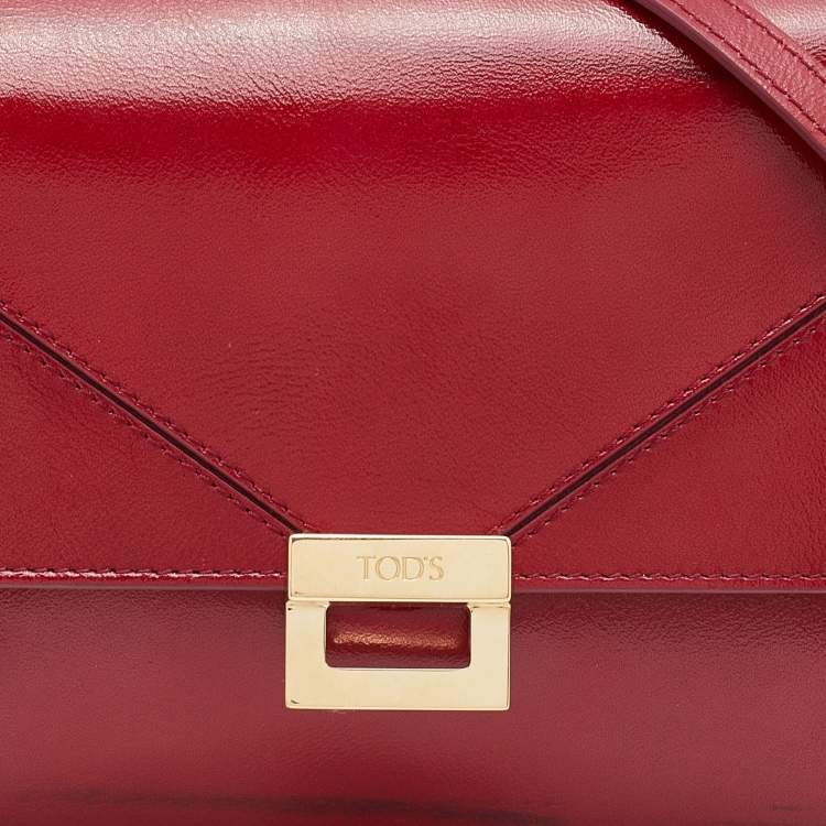 Pre Owned Tod's Red Leather Flap Chain Shoulder Bag
