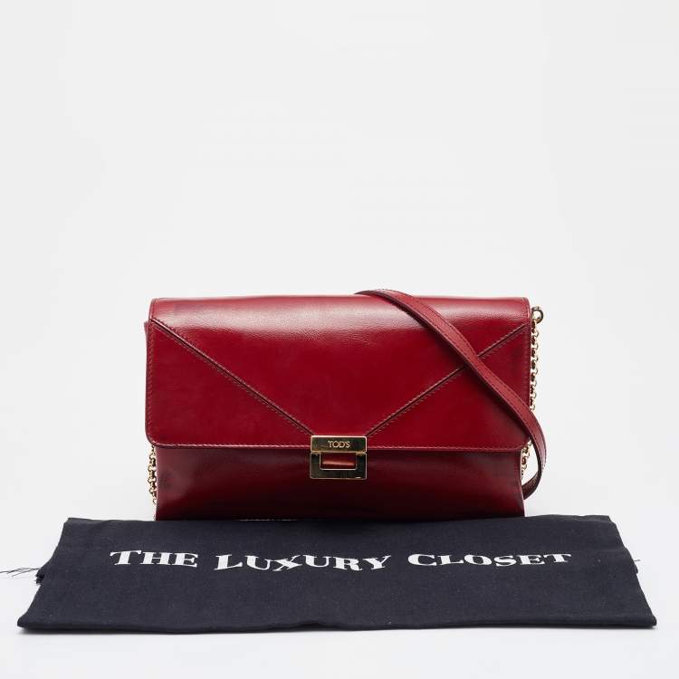 Pre Owned Tod's Red Leather Flap Chain Shoulder Bag