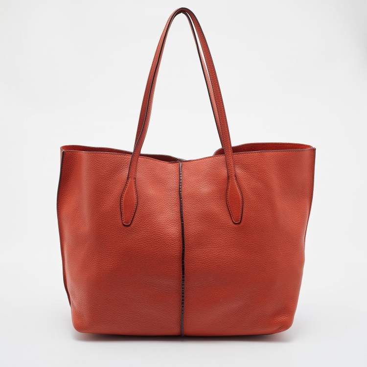 Pre Owned Tod's Orange Leather Medium Joy Shopper Tote