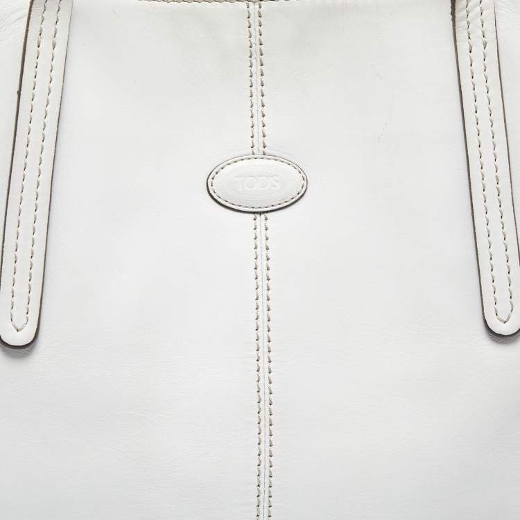 Pre Owned Tod's White Leather Logo Shopper Tote