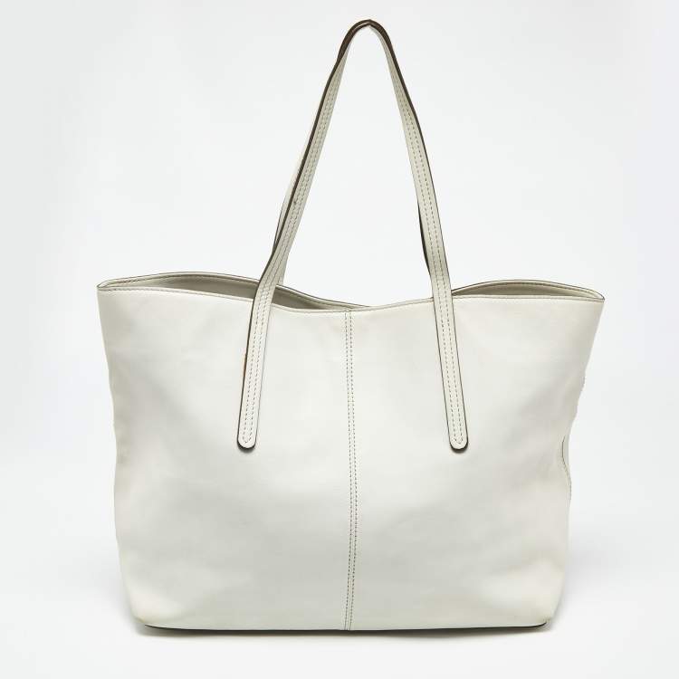 Pre Owned Tod's White Leather Logo Shopper Tote