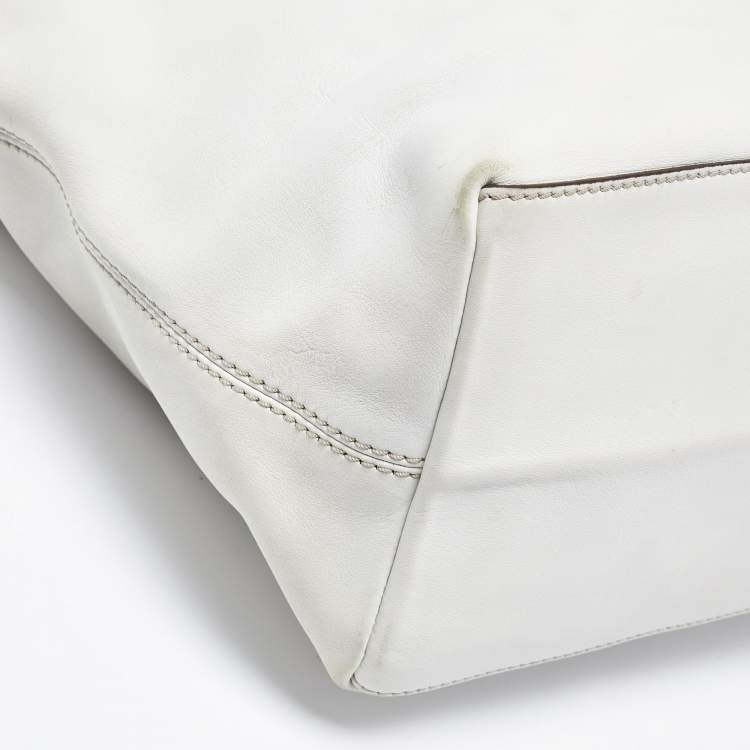 Pre Owned Tod's White Leather Logo Shopper Tote