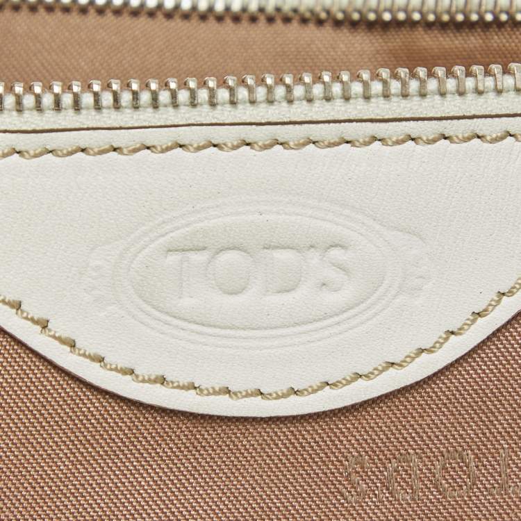 Pre Owned Tod's White Leather Logo Shopper Tote