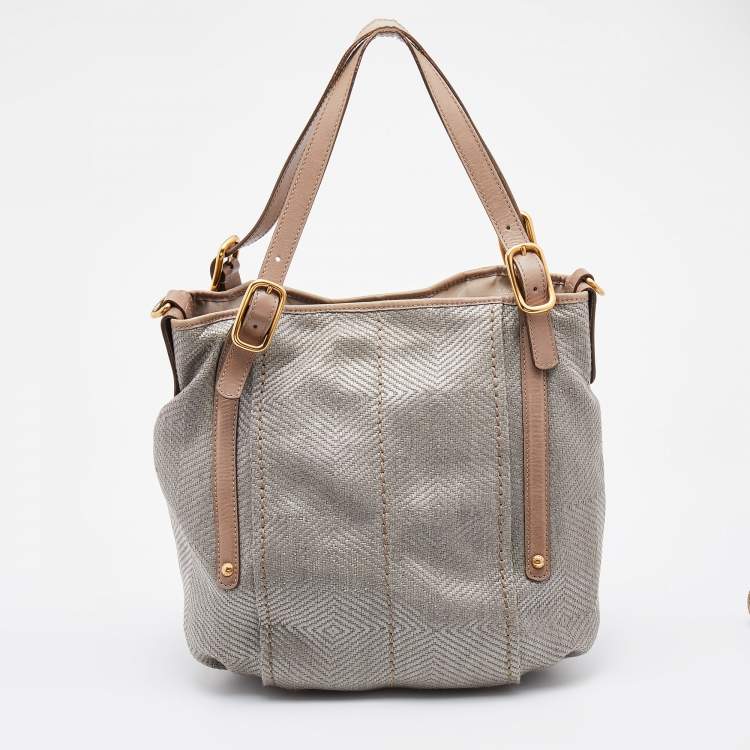 Pre Owned Tod's Grey Woven Fabric and Leather Shoulder Bag