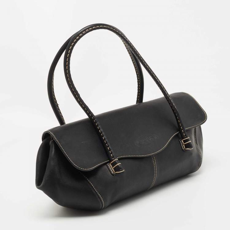 Pre Owned Tod's Black Leather Flap Satchel