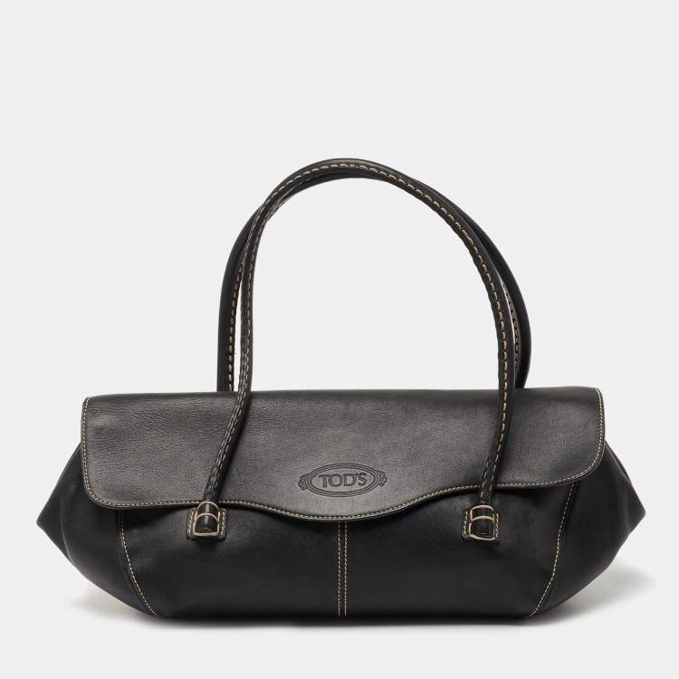 Pre Owned Tod's Black Leather Flap Satchel