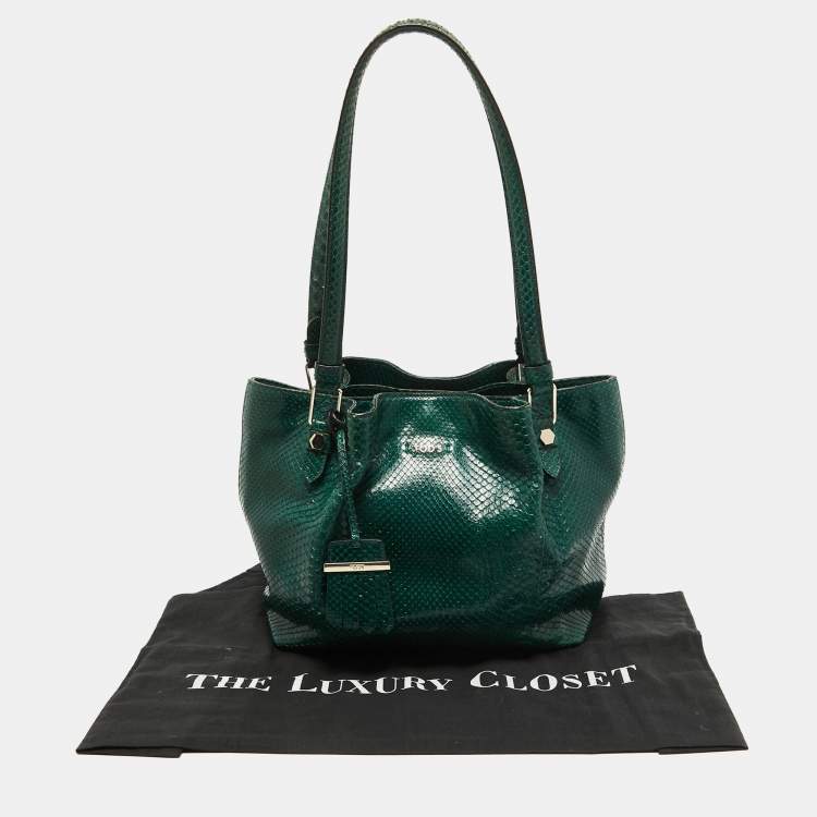 Pre Owned Tod's Green Python Small Flower Tote