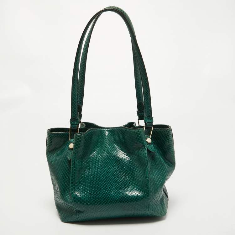 Pre Owned Tod's Green Python Small Flower Tote