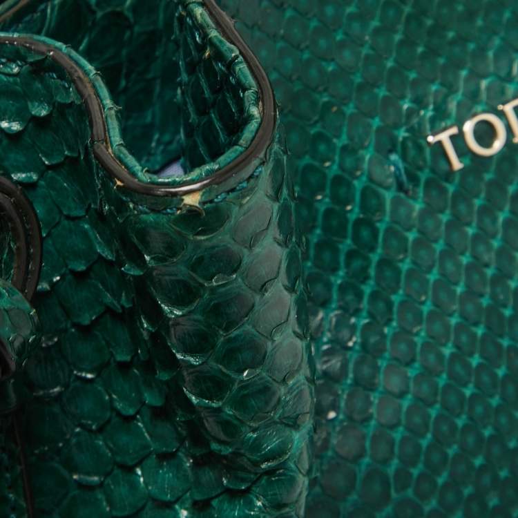 Pre Owned Tod's Green Python Small Flower Tote