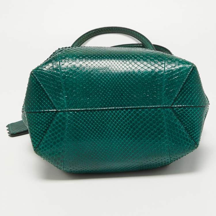Pre Owned Tod's Green Python Small Flower Tote