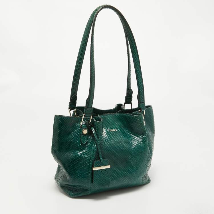 Pre Owned Tod's Green Python Small Flower Tote