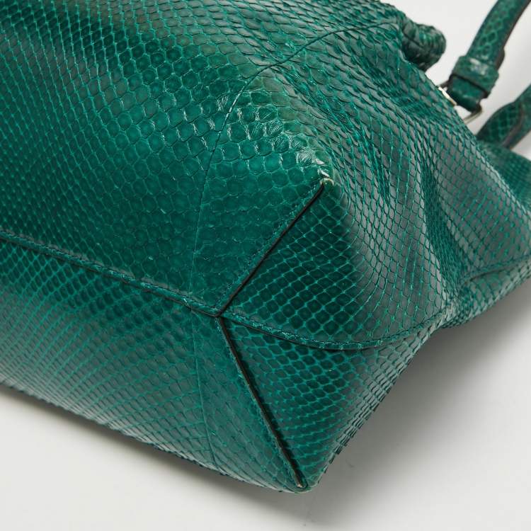 Pre Owned Tod's Green Python Small Flower Tote