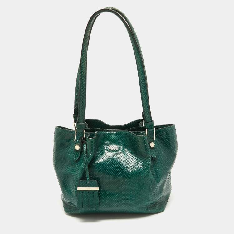 Pre Owned Tod's Green Python Small Flower Tote