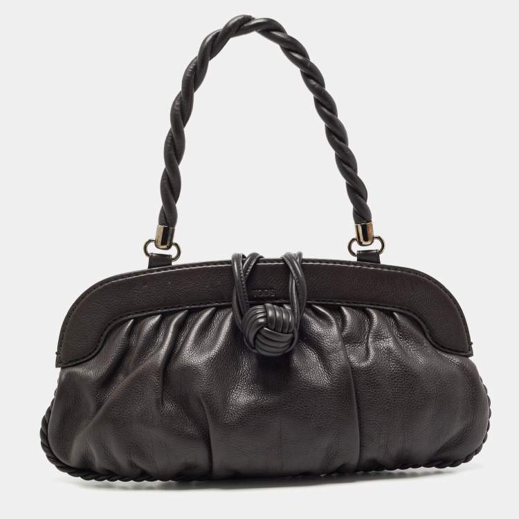Pre Owned Tod's Dark Brown Leather Twisted Frame Satchel