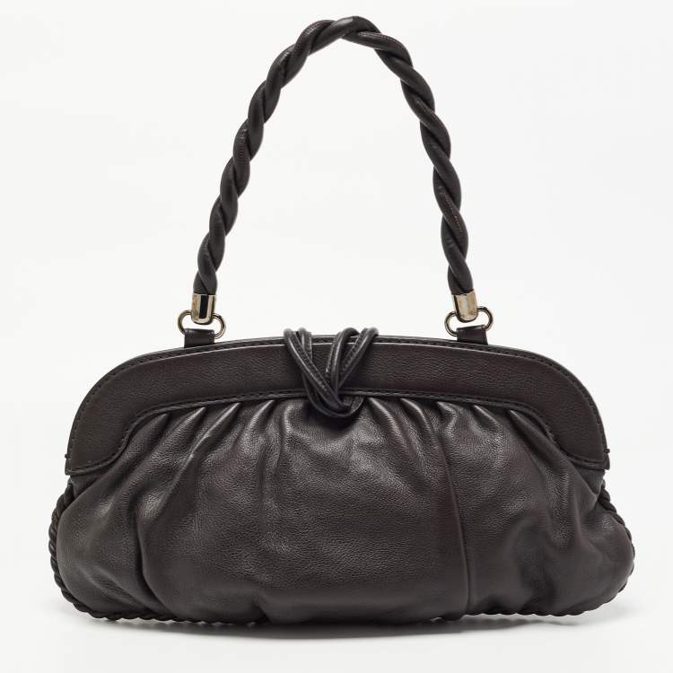 Pre Owned Tod's Dark Brown Leather Twisted Frame Satchel