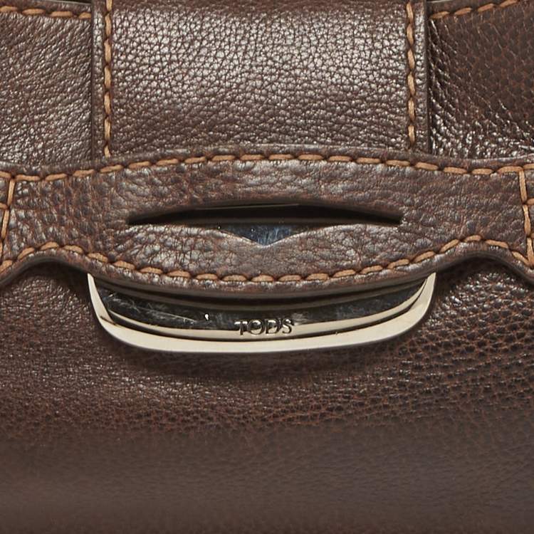 Pre Owned Tod's Dark Brown Leather Metal Flap Shoulder Bag