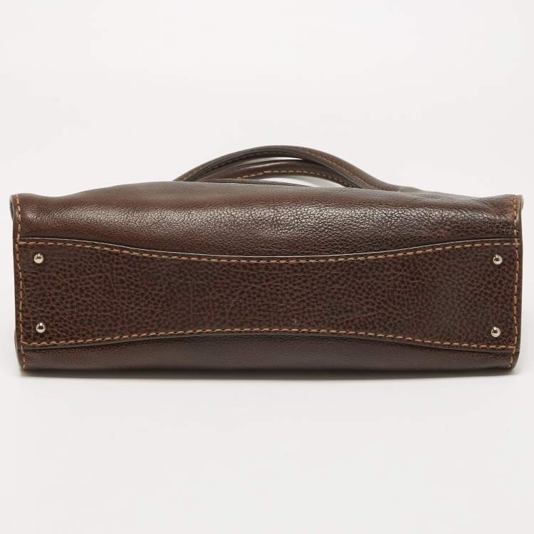 Pre Owned Tod's Dark Brown Leather Metal Flap Shoulder Bag
