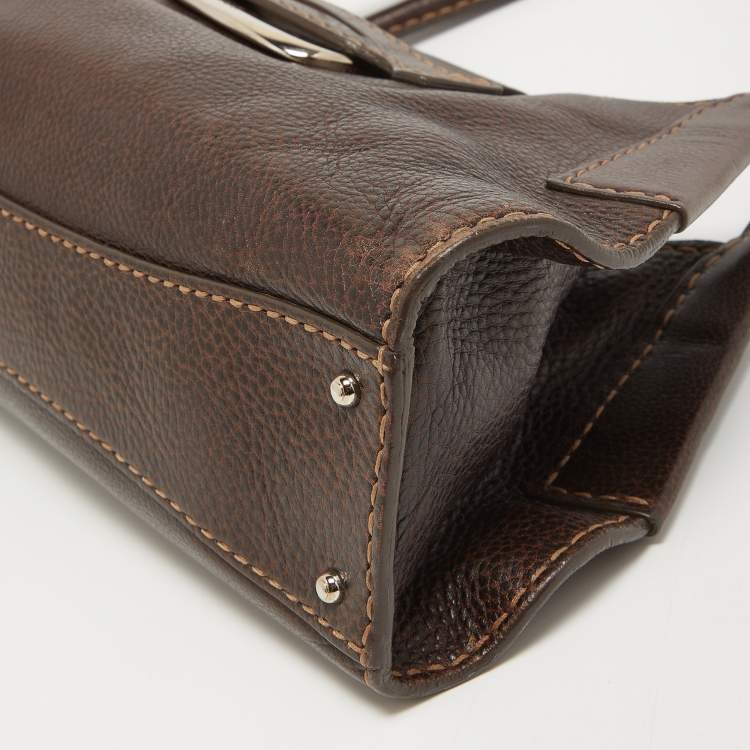 Pre Owned Tod's Dark Brown Leather Metal Flap Shoulder Bag