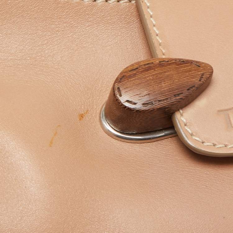 Pre Owned Tod's Beige Leather Wooden Flap Hobo 