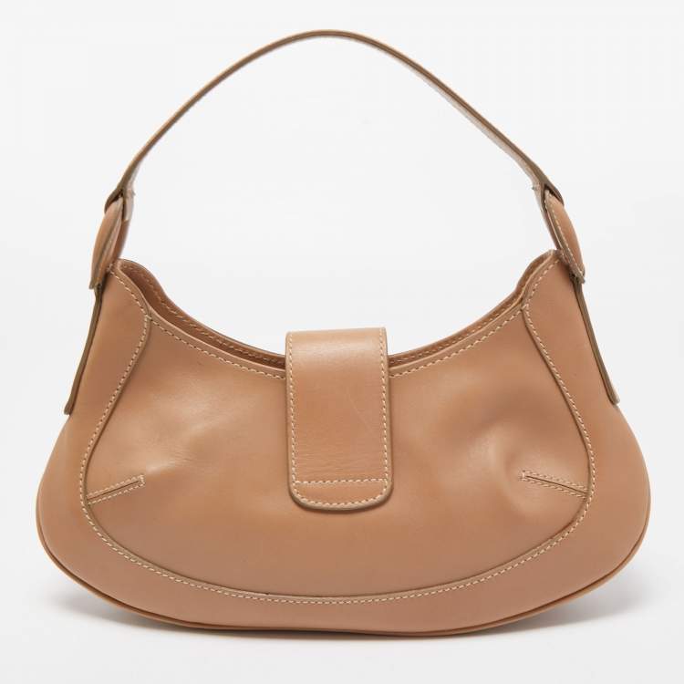 Pre Owned Tod's Beige Leather Wooden Flap Hobo 
