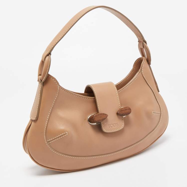 Pre Owned Tod's Beige Leather Wooden Flap Hobo 