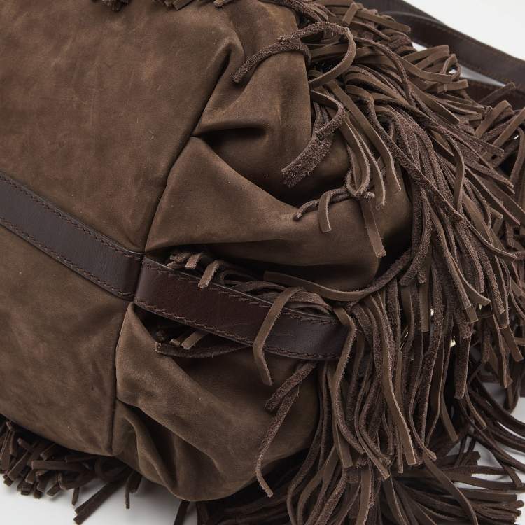 Pre Owned Tod's Brown Suede G-Line Fringe Media Tote