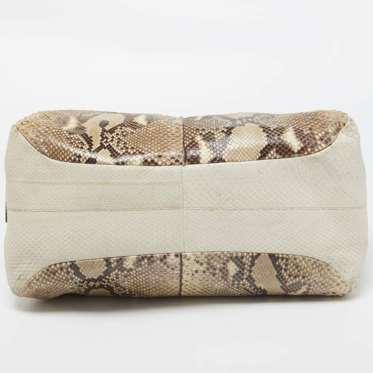 Pre Owned Tod's Beige/White Python Satchel