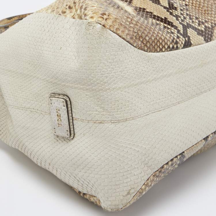 Pre Owned Tod's Beige/White Python Satchel