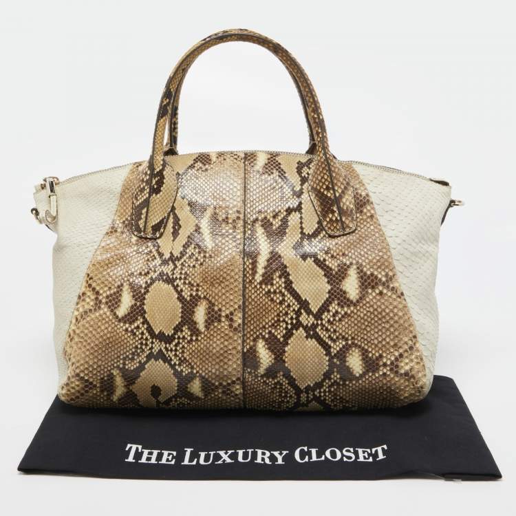 Pre Owned Tod's Beige/White Python Satchel