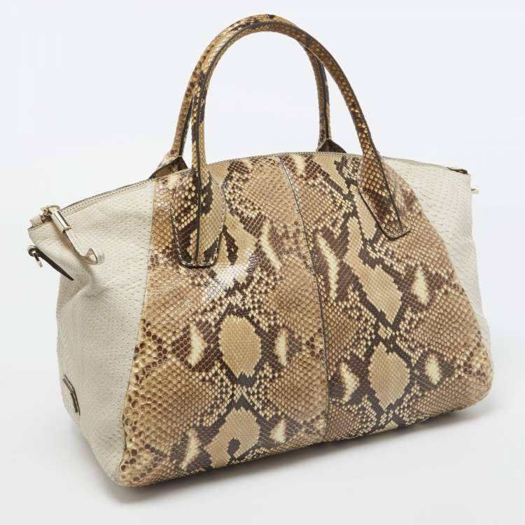 Pre Owned Tod's Beige/White Python Satchel