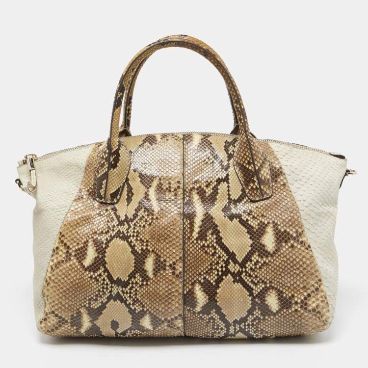 Pre Owned Tod's Beige/White Python Satchel