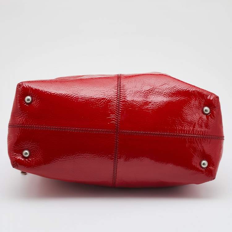 Pre Owned Tod's Red Patent Leather Drawstring Tote