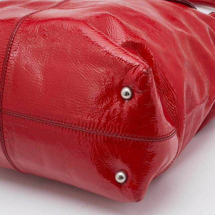 Pre Owned Tod's Red Patent Leather Drawstring Tote