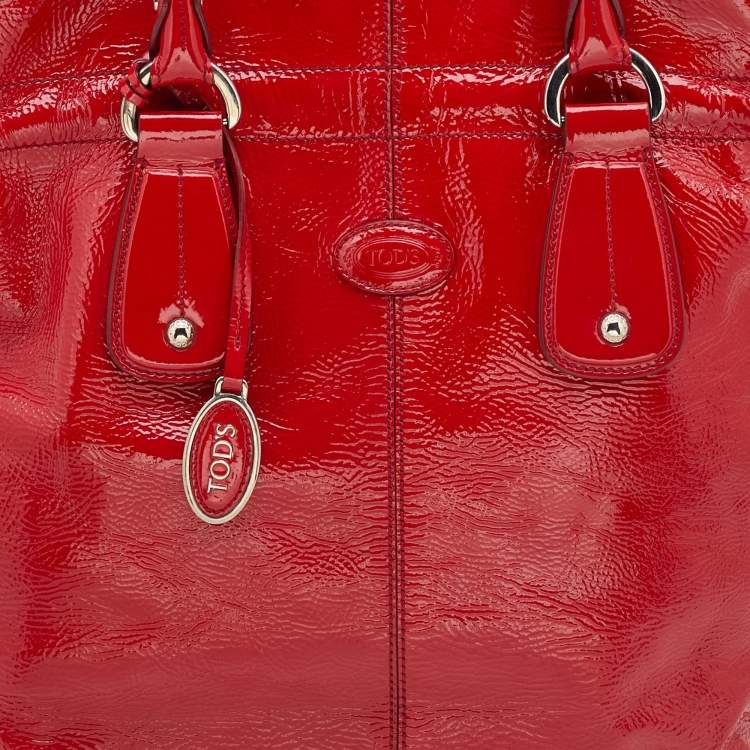 Pre Owned Tod's Red Patent Leather Drawstring Tote