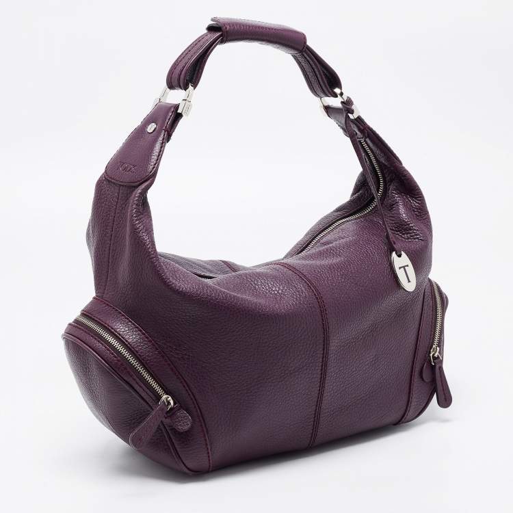 Pre Owned Tod's Purple Leather Charlotte Hobo