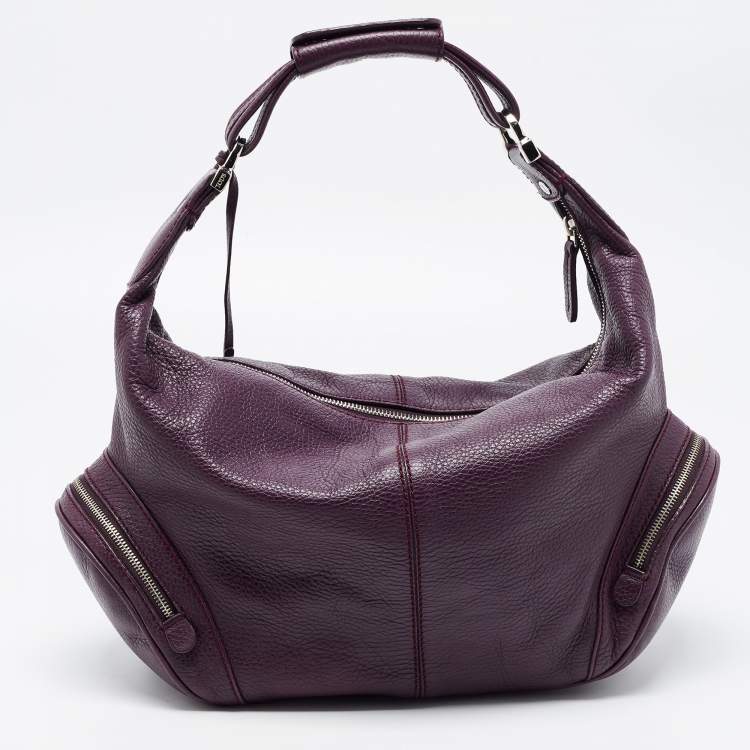 Pre Owned Tod's Purple Leather Charlotte Hobo