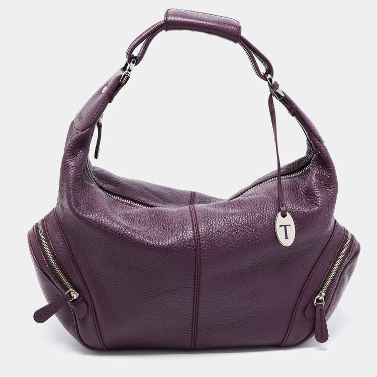 Pre Owned Tod's Purple Leather Charlotte Hobo