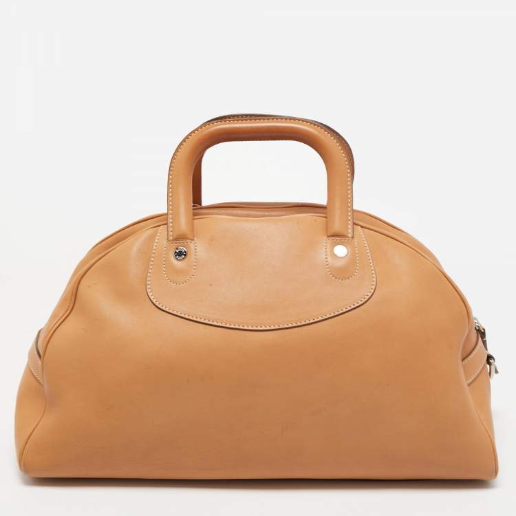 Pre Owned Tod's Tan Leather Logo Top Zip Satchel